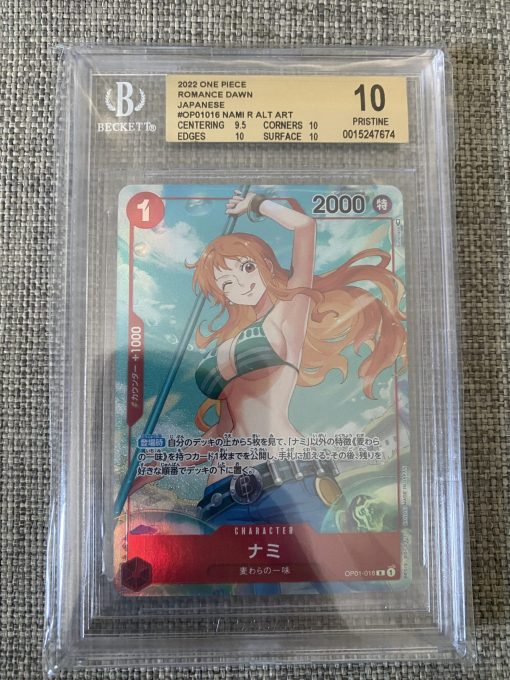 Japanese One Piece Tcg Romance Dawn Nami Rare Alt Art Op01-016 Bgs: 10 | One Piece Tcg Single