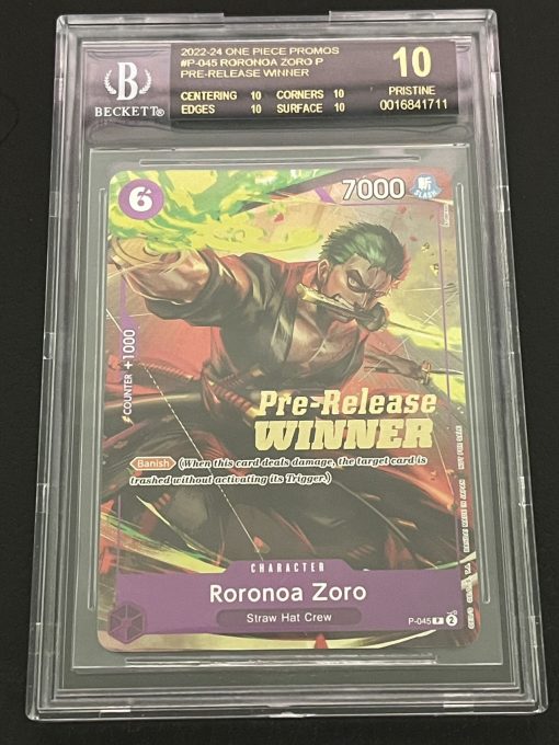 One Piece Card Game Pre-Release Winner P-045 Roronoa Zoro Black Label Bgs10 - 1 - Jtoys