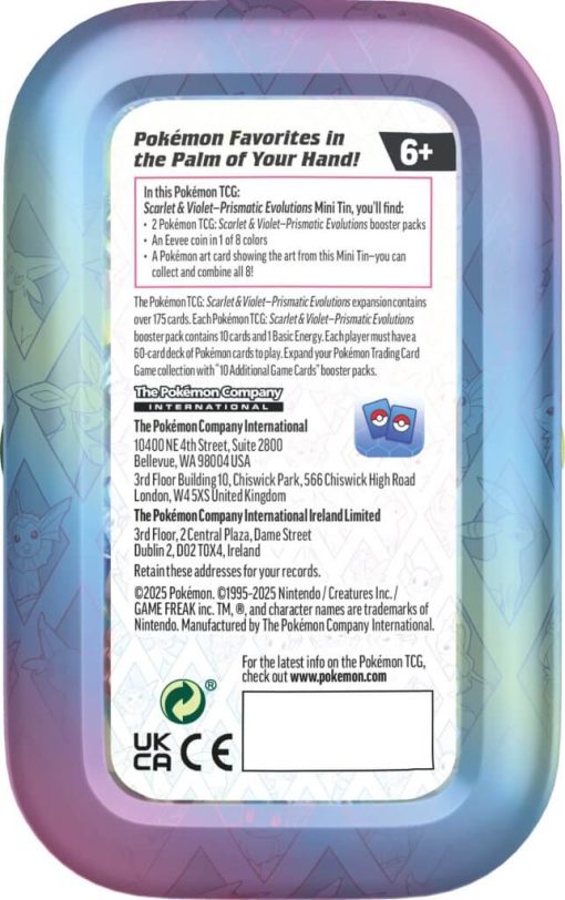 Pokémon Tcg Scarlet &Amp; Violet 8.5 Prismatic Evolutions Mini Tin-28-Jtoys Pokémon Tcg Scarlet &Amp; Violet 8.5 Prismatic Evolutions Mini Tin-28-Jtoys